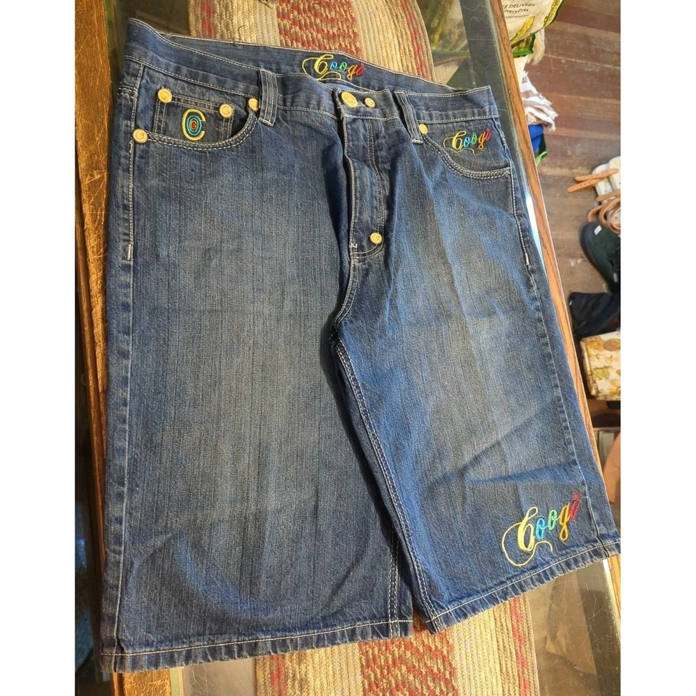 COOGI Men's Blue Medium Wash Denim‎ Shorts Embroidered Logo 5-Pocket 14" Size 38